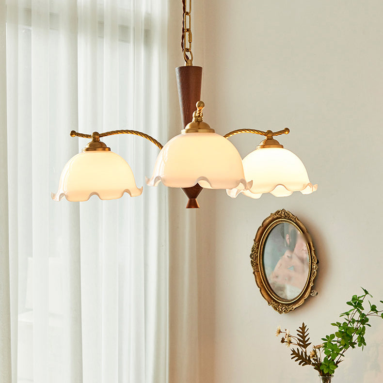 Wood Japanese Style Chandelier Gold Hanging Light with Metal for Restaurant