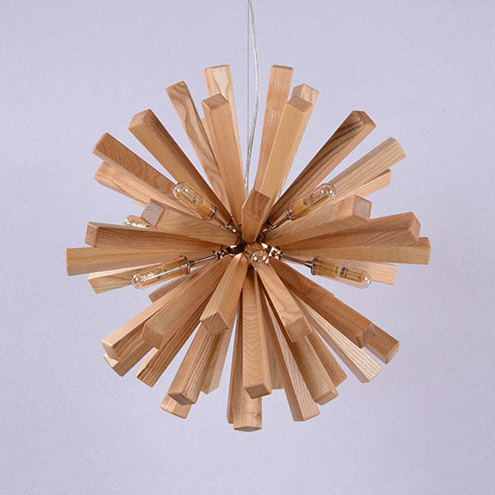 Wood Nordic Style Chandelier 10 Lights Hanging Light for Restaurant