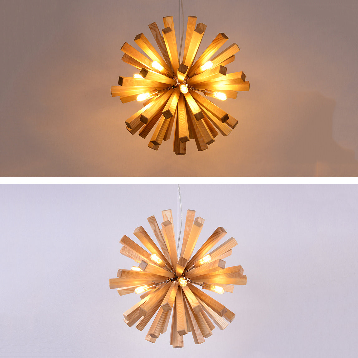 Wood Nordic Style Chandelier 10 Lights Hanging Light for Restaurant