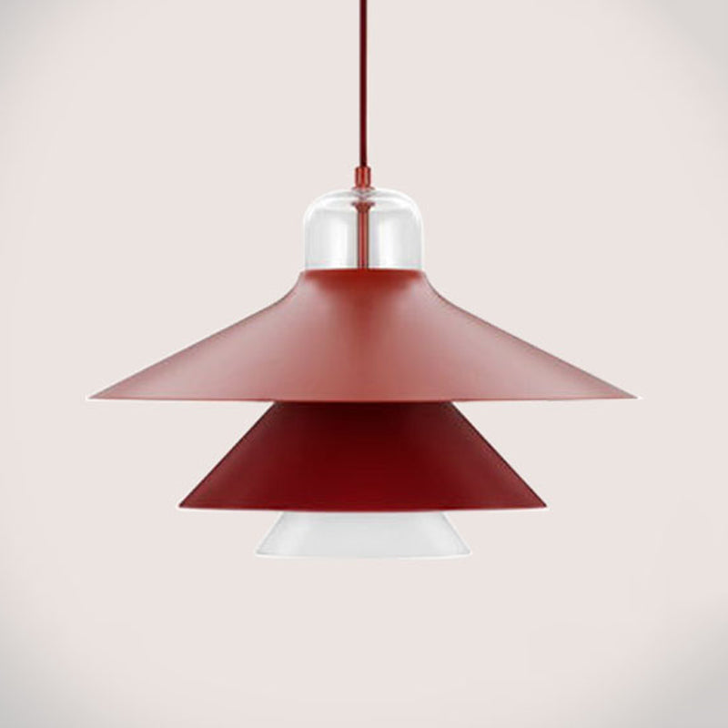 Layered Restaurant Pendant Lamp Metallic Single-Bulb Macaron Hanging Light