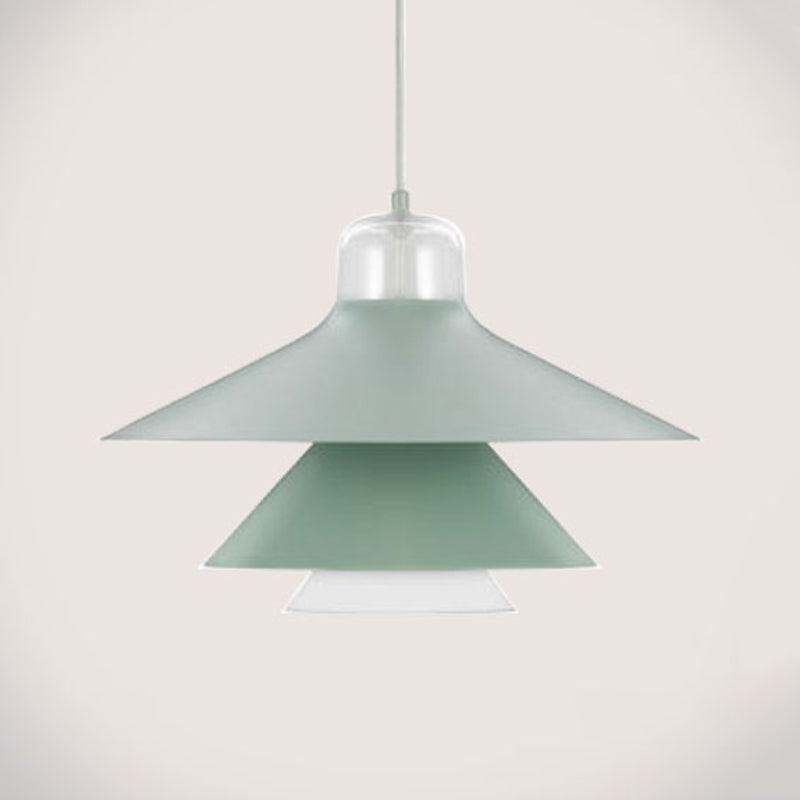 Layered Restaurant Pendant Lamp Metallic Single-Bulb Macaron Hanging Light