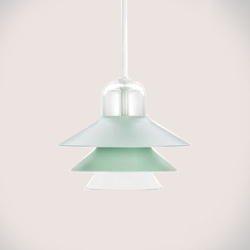 Layered Restaurant Pendant Lamp Metallic Single-Bulb Macaron Hanging Light