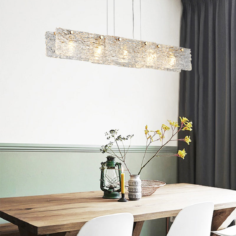 Rectangle Glass Island Lighting Fixture Simplicity Clear Island Chandelier Light