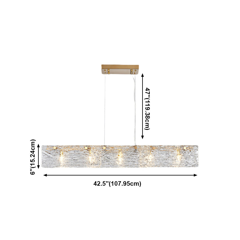 Accesorio de iluminación de isla de vidrio rectangular simplicidad lámpara de araña de isla transparente
