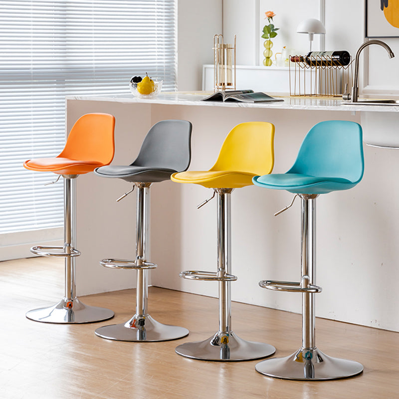 Scandinavian Adjustable Height Counter Stools Metal Leather Swivel Low Back Bar Stools