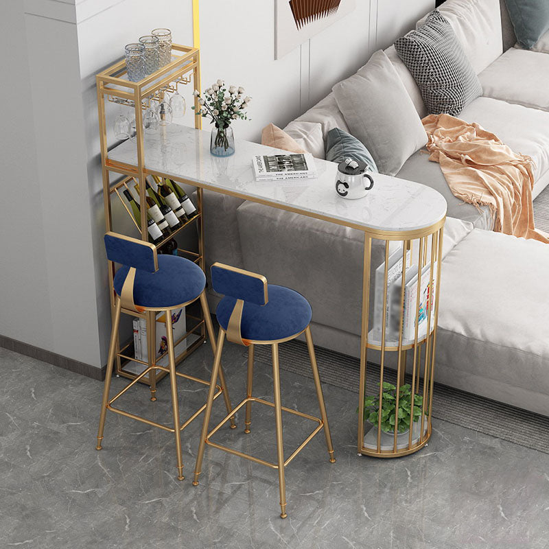 Glam Style Bar Table Marble Pub Table with Wine Cabinet for Dining Room