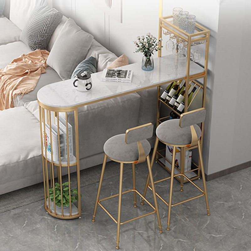 Glam Style Bar Table Marble Pub Table with Wine Cabinet for Dining Room
