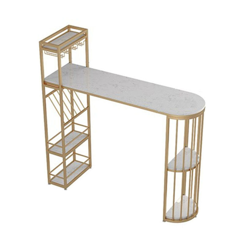 Glam Style Bar Table Marble Pub Table with Wine Cabinet for Dining Room