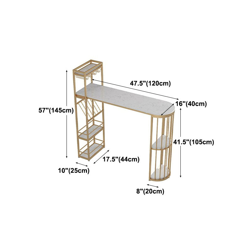 Glam Style Bar Table Marble Pub Table with Wine Cabinet for Dining Room
