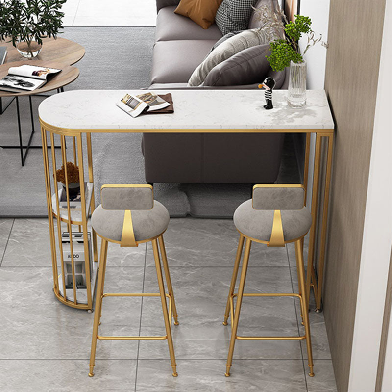 Faux Marble Indoor Glam Bar Dining Table Iron Double Pedestal Bistro Table with Shelve