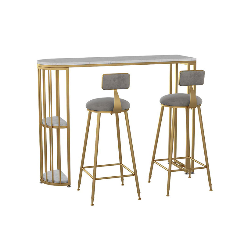 Faux Marble Indoor Glam Bar Dining Table Iron Double Pedestal Bistro Table with Shelve