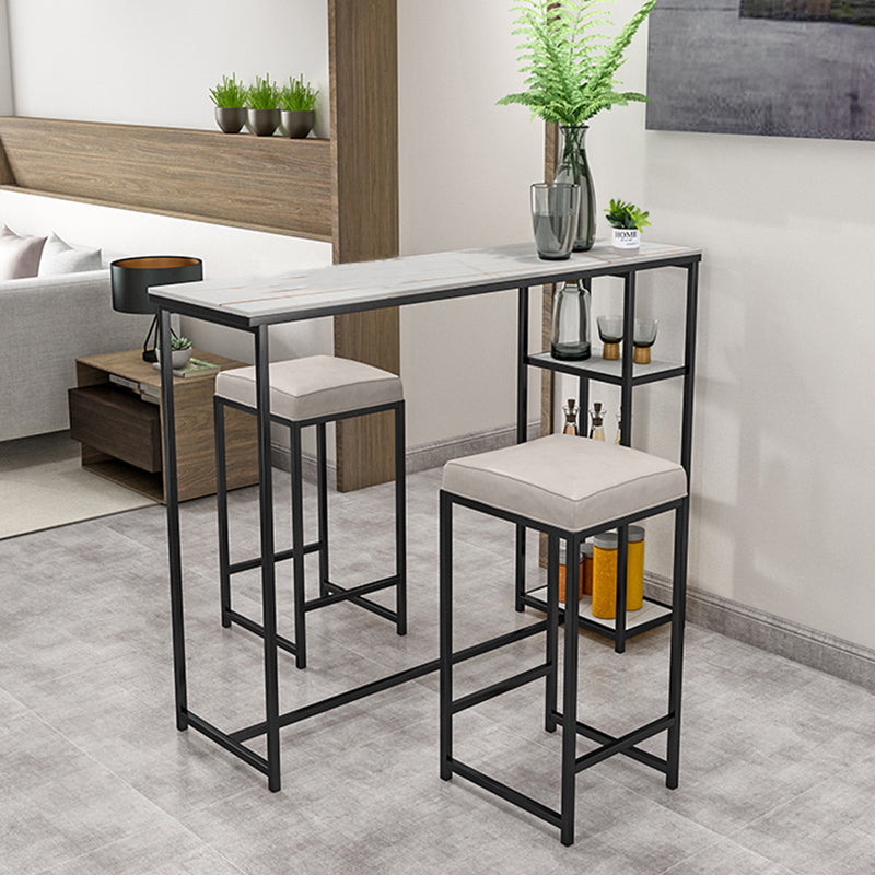 Glam Rectangle Indoor Bar Dining Table Iron Trestle Pedestal Bistro Table with Shelve