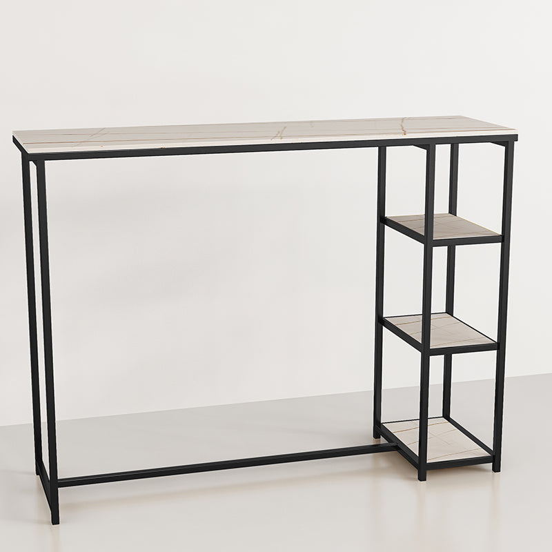 Glam Rectangle Indoor Bar Dining Table Iron Trestle Pedestal Bistro Table with Shelve