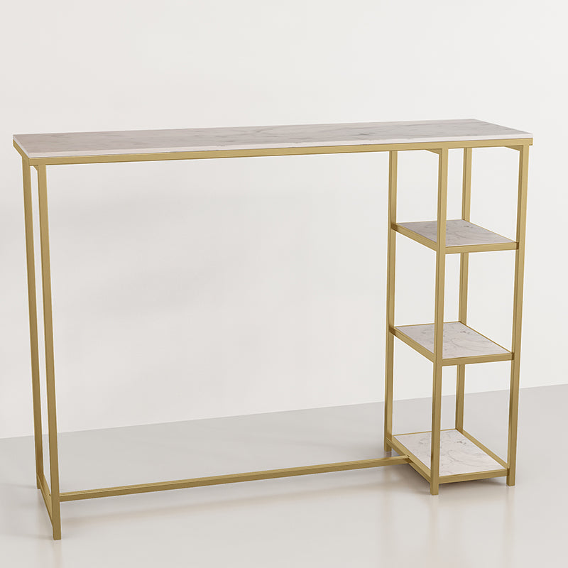 Glam Rectangle Indoor Bar Dining Table Iron Trestle Pedestal Bistro Table with Shelve