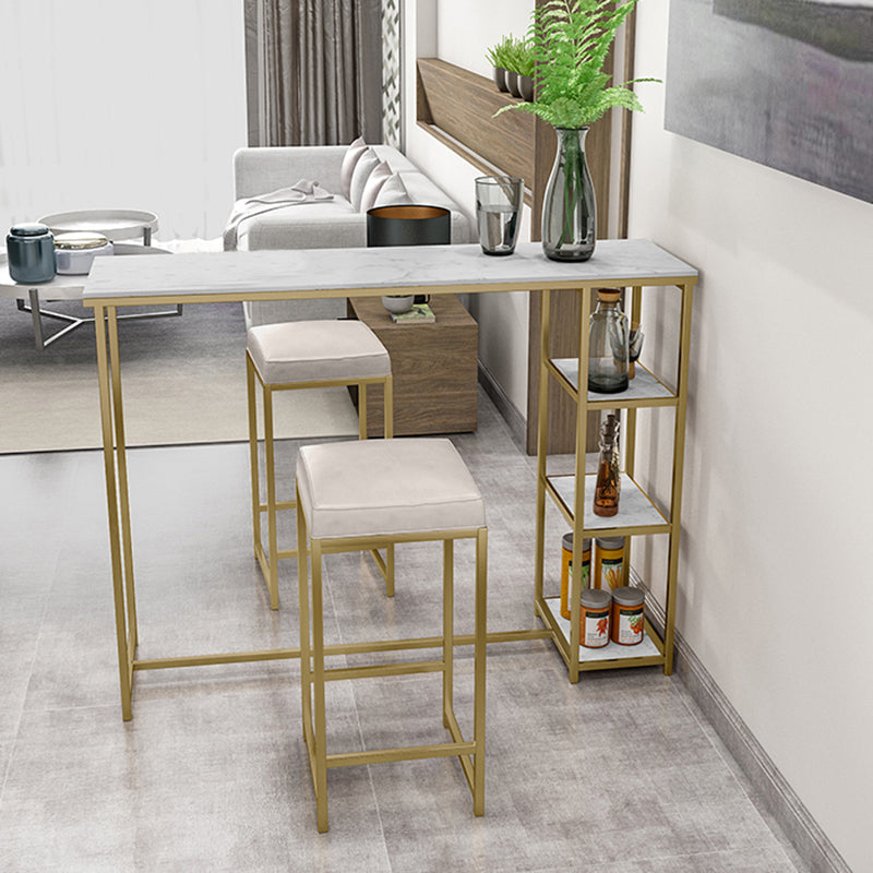 Glam Rectangle Indoor Bar Dining Table Iron Trestle Pedestal Bistro Table with Shelve