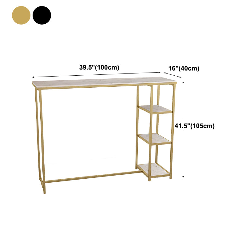 Glam Rectangle Indoor Bar Dining Table Iron Trestle Pedestal Bistro Table with Shelve