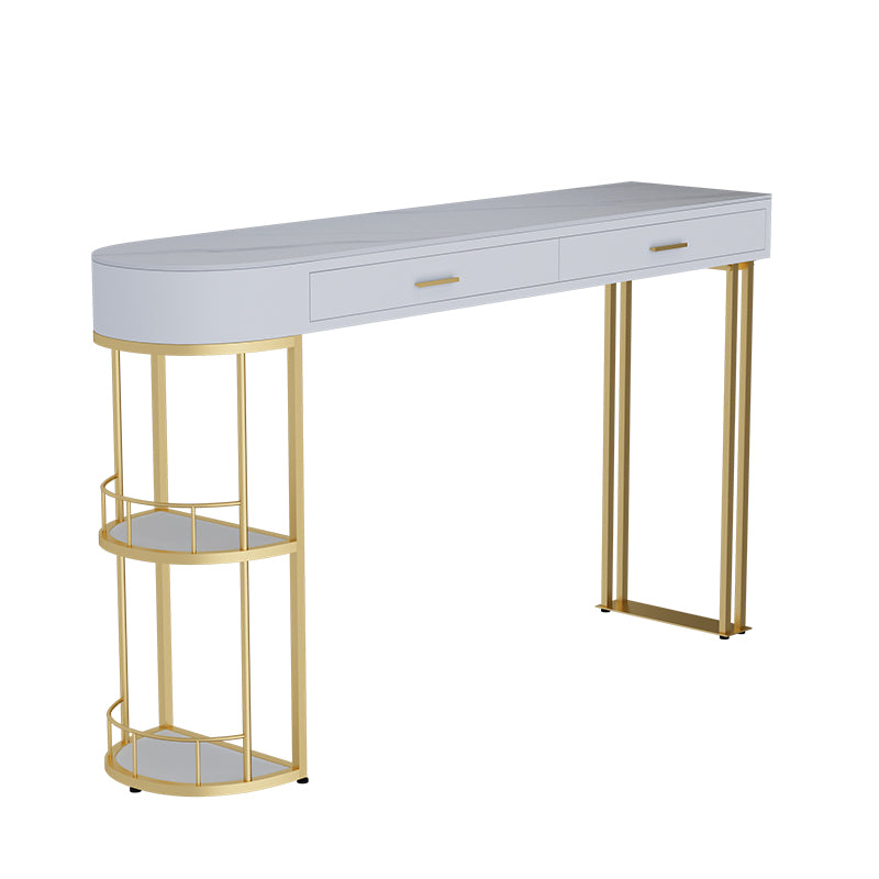 Stone Indoor Glam Bar Dining Table Iron Double Pedestal Bistro Table with Drawer