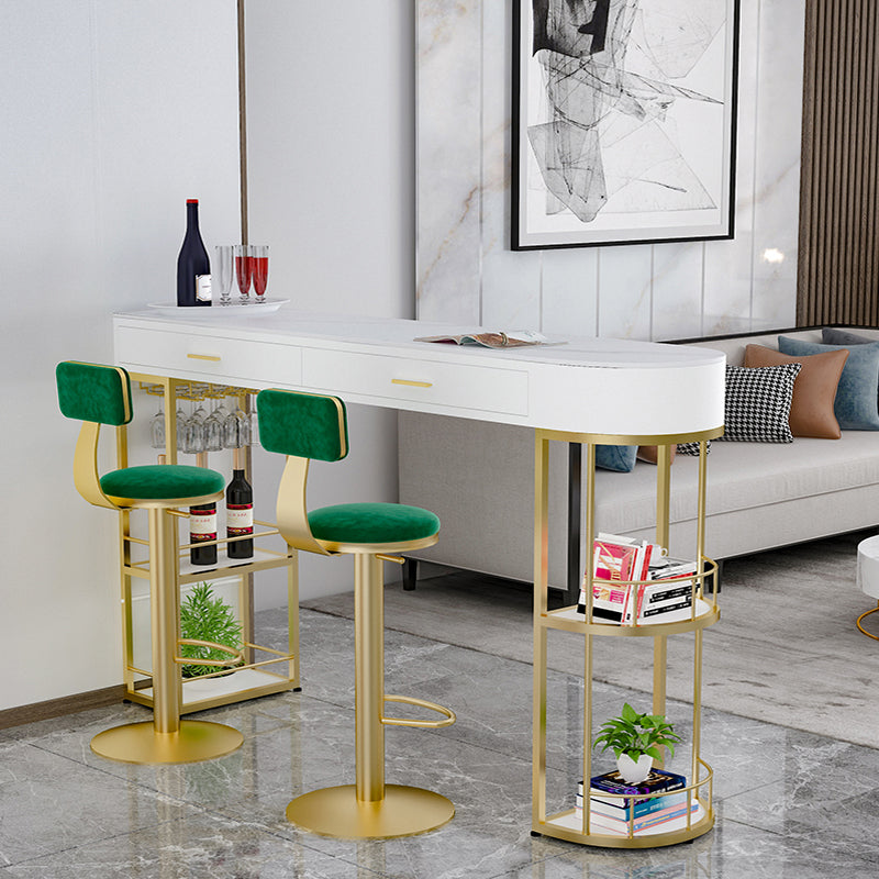 Stone Indoor Glam Bar Dining Table Iron Double Pedestal Bistro Table with Drawer