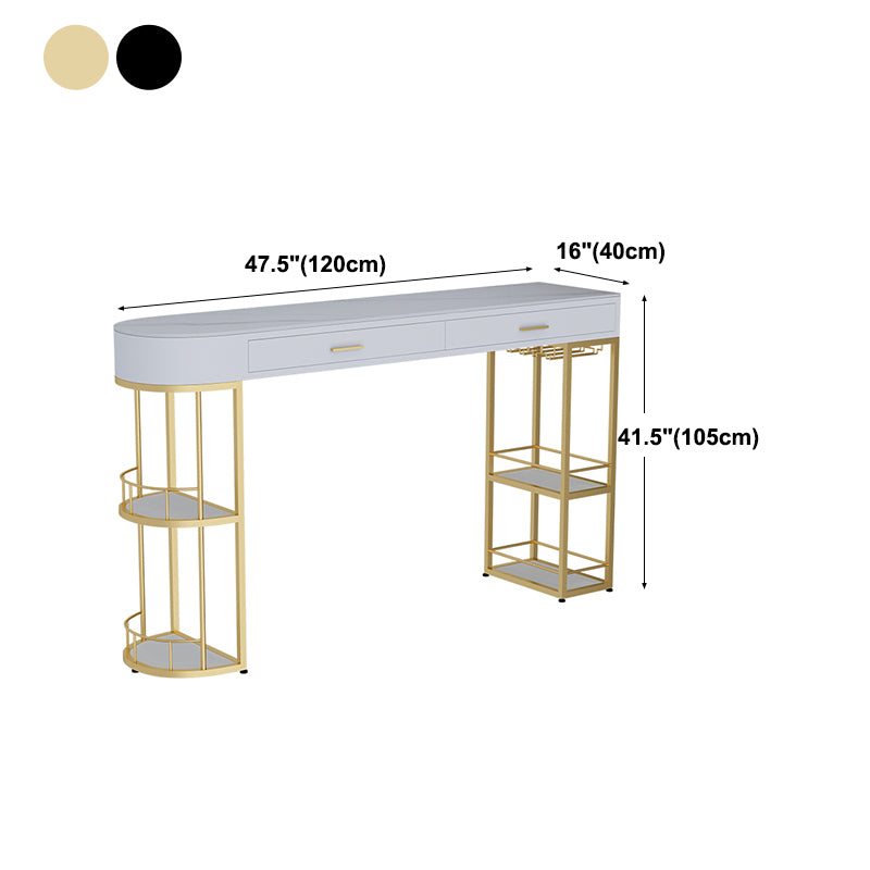 Stone Indoor Glam Bar Dining Table Iron Double Pedestal Bistro Table with Drawer