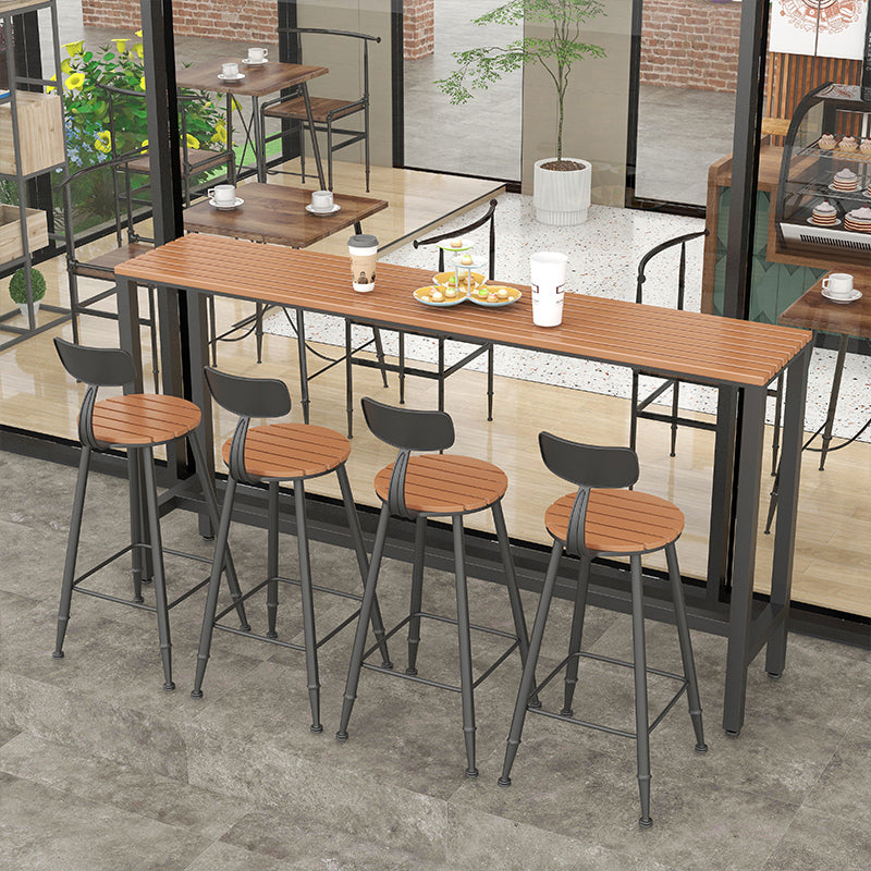Outdoor Wood Rectangle Bar Height Table Modern Brown Trestle Bistro Bar Table