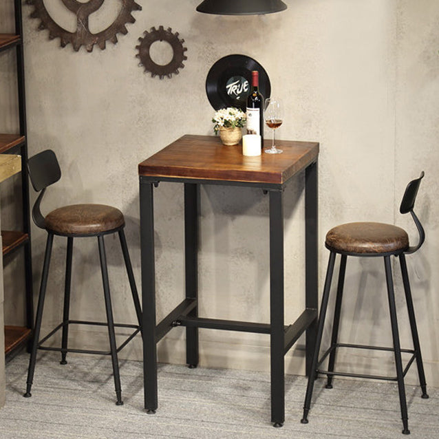 Modern Squared Bar Dining Table Indoor Wood Bar Height Table with Iron Base 42-Inch Top