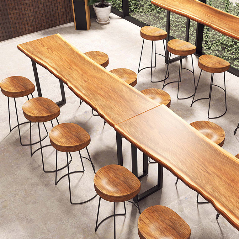 Modern Rectangle Bar Dining Table Wood Sled Bar Height Cocktail Table with Iron Base