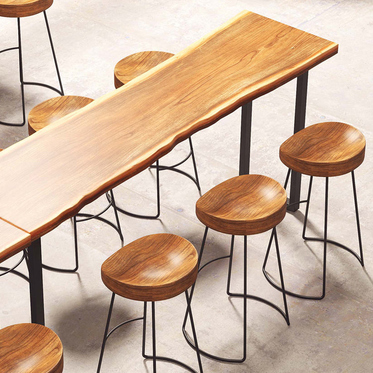 Modern Rectangle Bar Dining Table Wood Sled Bar Height Cocktail Table with Iron Base