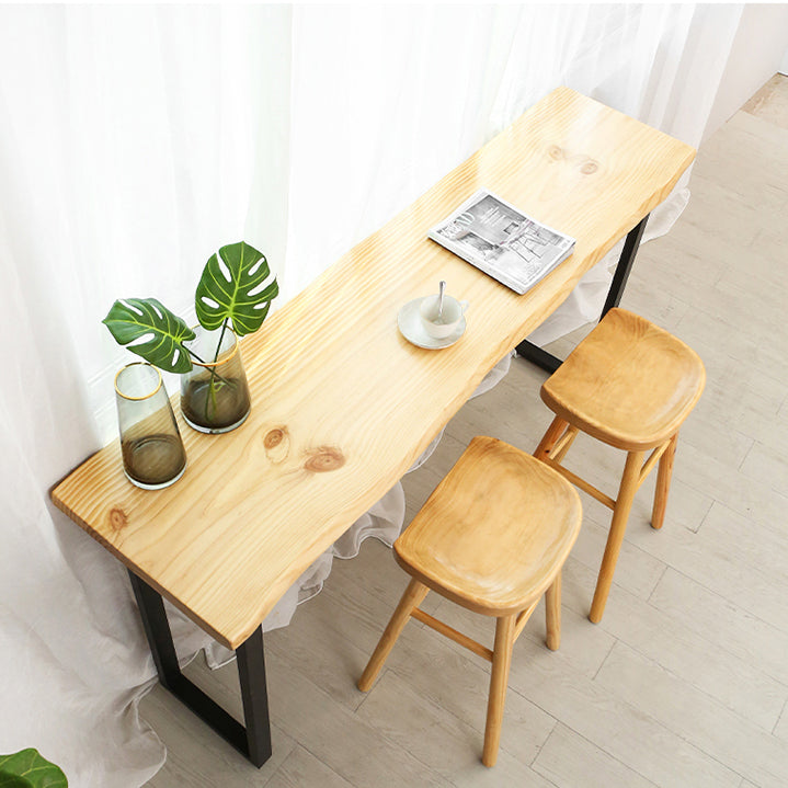 Modern Rectangle Bar Dining Table Wood Sled Bar Height Pub Table with Iron Base