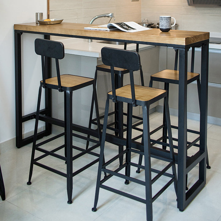 Modern Rectangle Bar Dining Table Wood Trestle Bar Height Pub Table with Iron Base