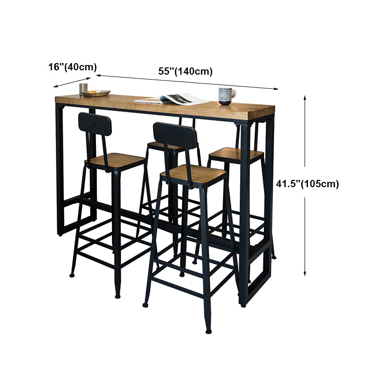 Modern Rectangle Bar Dining Table Wood Trestle Bar Height Pub Table with Iron Base