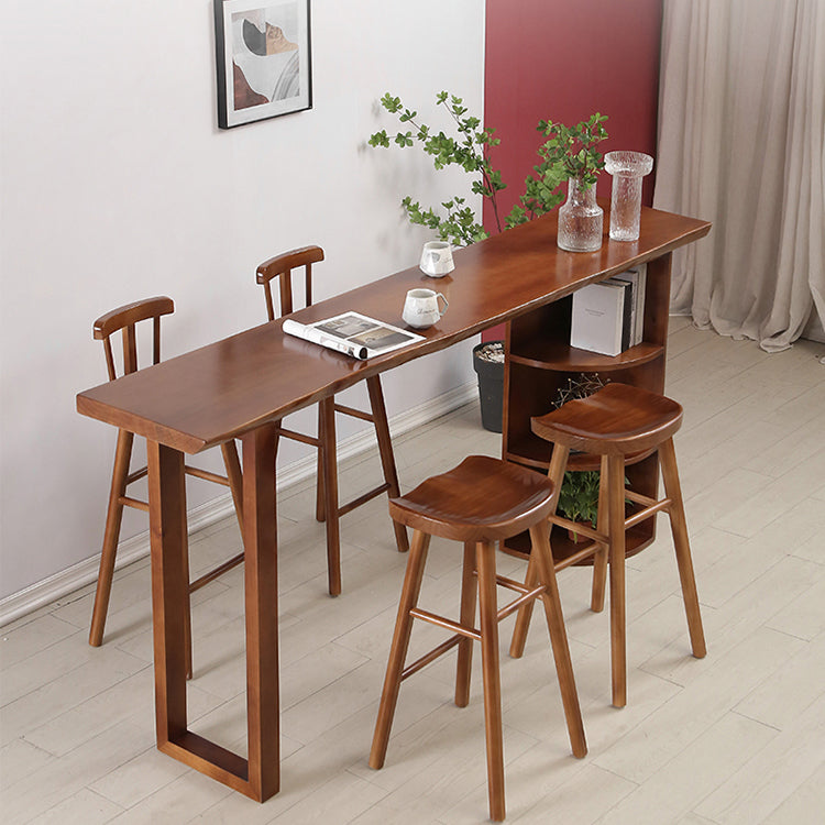 Contemporary Rectangle Bar Dining Table Wood Bar Height Table with Shelves