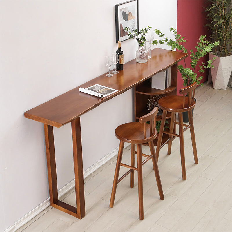 Contemporary Rectangle Bar Dining Table Wood Bar Height Table with Shelves