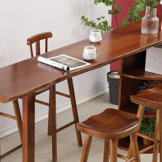 Contemporary Rectangle Bar Dining Table Wood Bar Height Table with Shelves