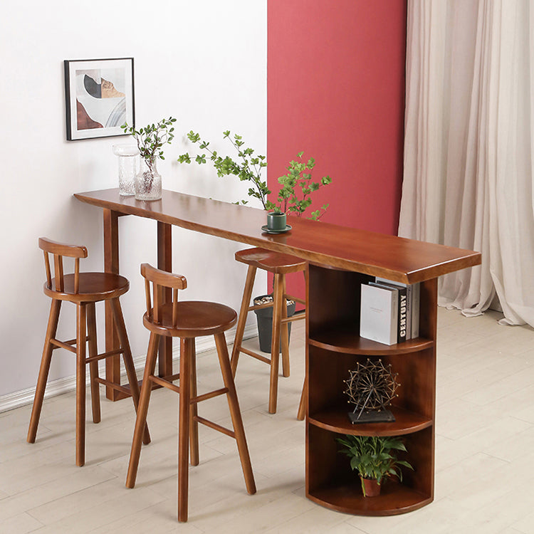 Contemporary Rectangle Bar Dining Table Wood Bar Height Table with Shelves
