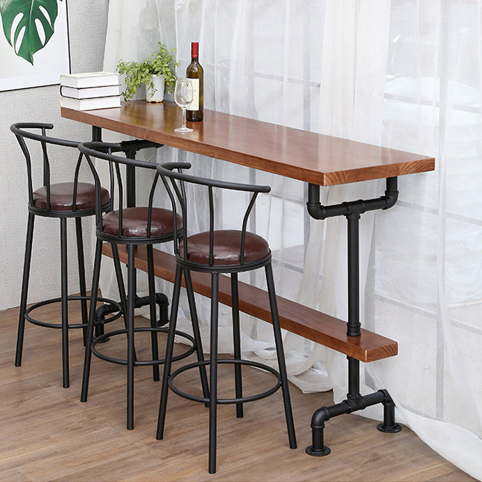 Modern Rectangle Bar Dining Table Wood Bar Height Table with Tube-Shaped Base