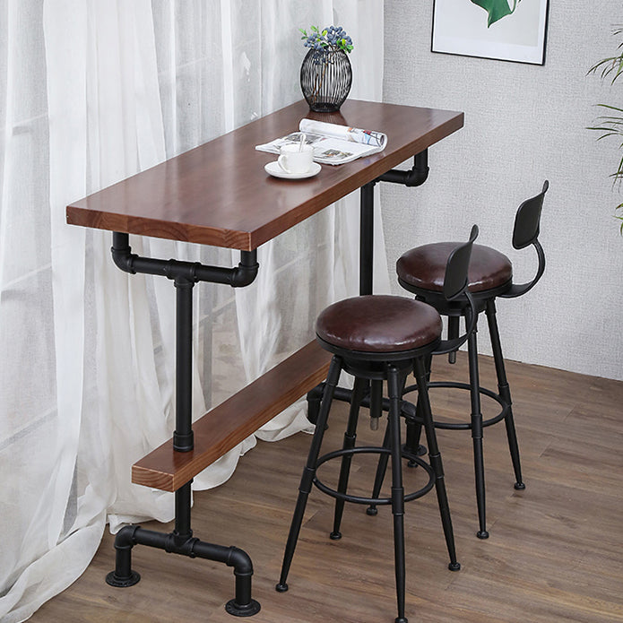 Modern Rectangle Bar Dining Table Wood Bar Height Table with Tube-Shaped Base