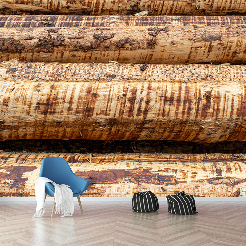 3D Mural Industrial Style Wood Grain Mural Mildew Resistant Decorative Wall Art