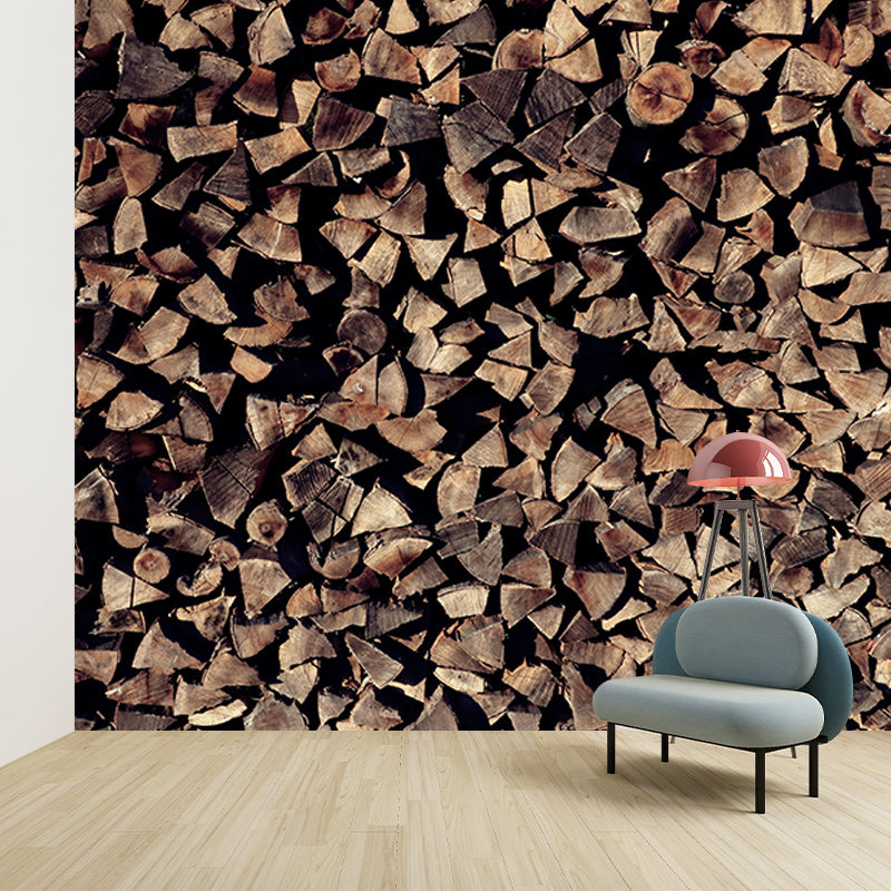 3D Mural Industrial Style Wood Grain Mural Mildew Resistant Decorative Wall Art