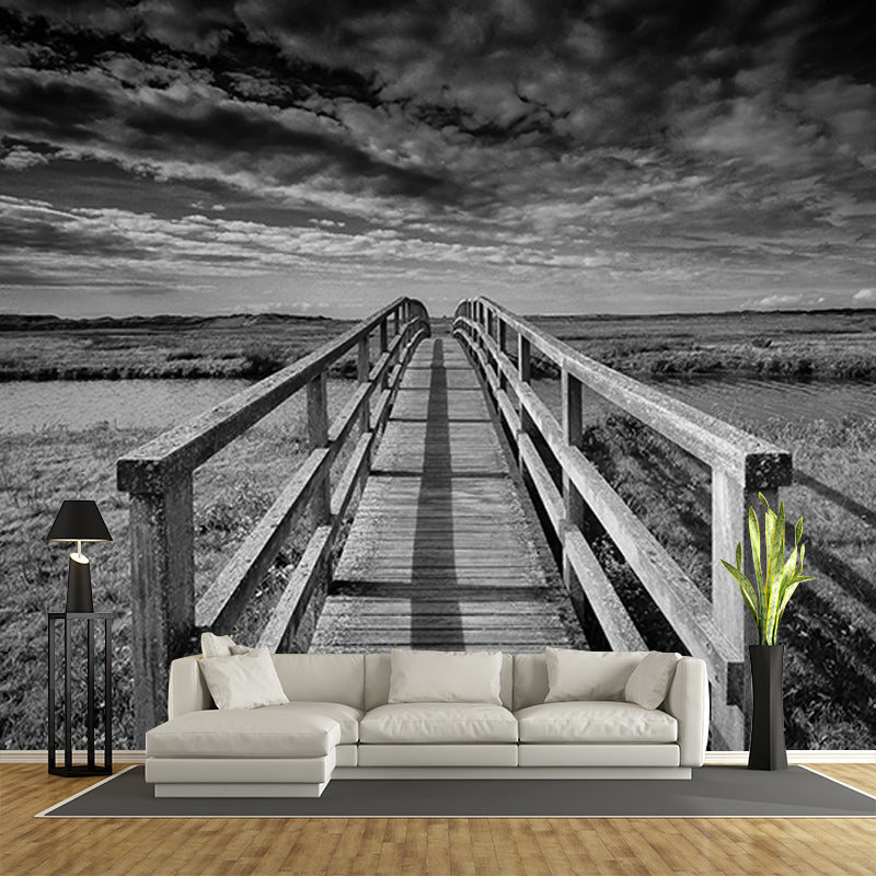 Wooden Bridge Space Extension Mural Wallpaper Mildew Resistant Decorative Wall Covering
