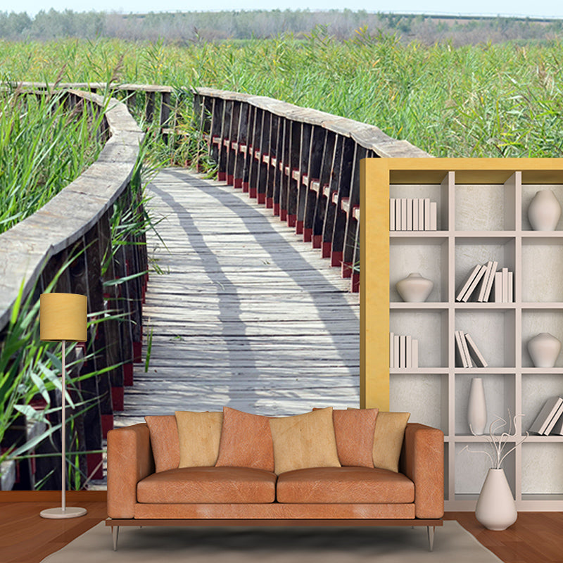 Wooden Bridge Space Extension Mural Wallpaper Mildew Resistant Decorative Wall Covering