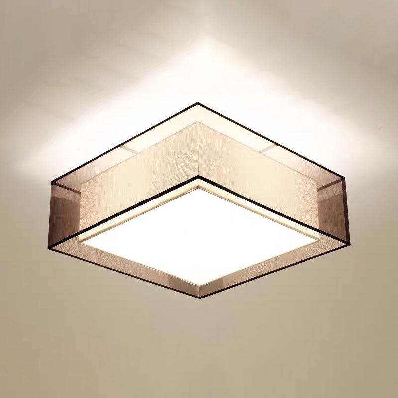 Asia Style Flush Mount Light Fabric Shade Ceiling Lamp for Living Room Dining Room