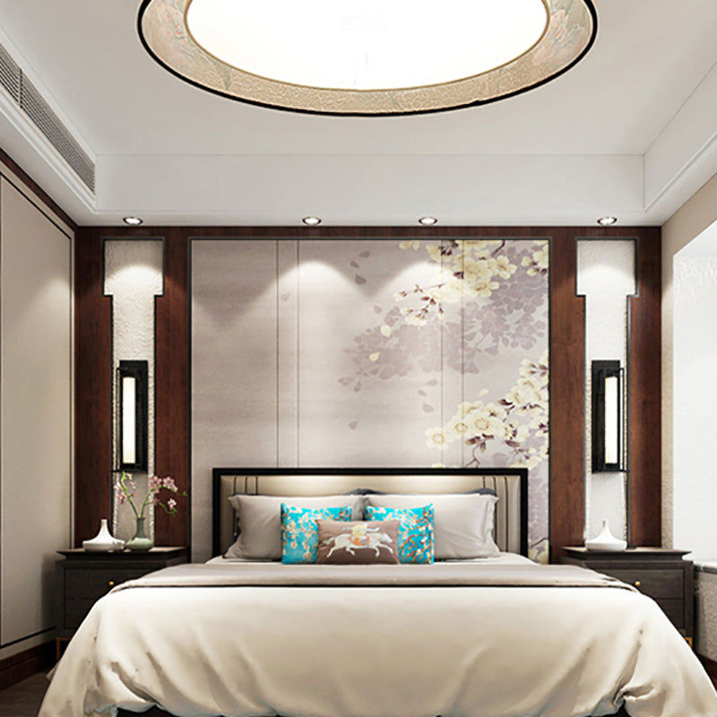 Asia Style Flush Mount Light Fabric Shade Ceiling Lamp for Living Room Dining Room
