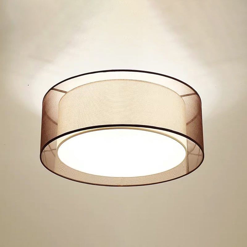 Asia Style Flush Mount Light Fabric Shade Ceiling Lamp for Living Room Dining Room
