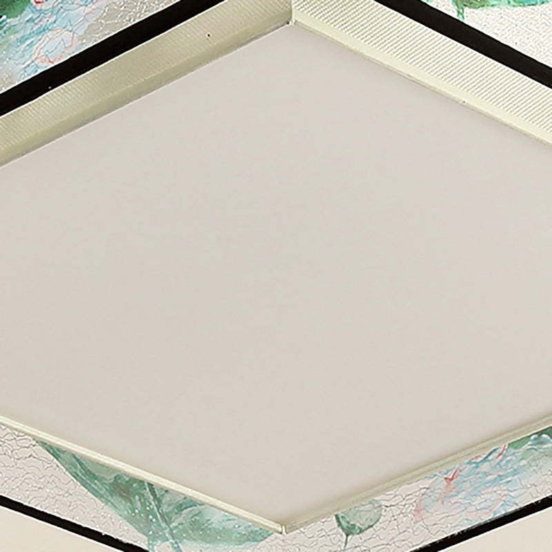 Asia Style Flush Mount Light Fabric Shade Ceiling Lamp for Living Room Dining Room