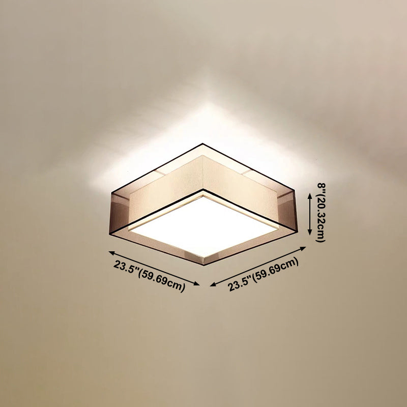 Asia Style Flush Mount Light Fabric Shade Ceiling Lamp for Living Room Dining Room
