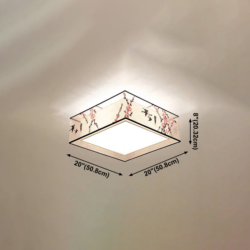 Asia Style Flush Mount Light Fabric Shade Ceiling Lamp for Living Room Dining Room