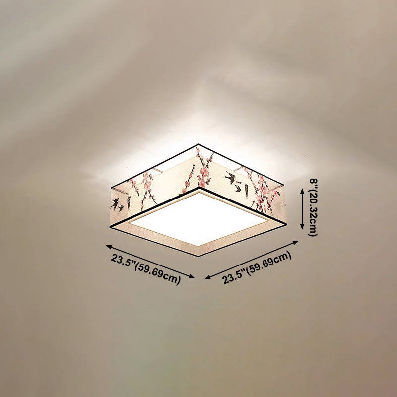 Asia Style Flush Mount Light Fabric Shade Ceiling Lamp for Living Room Dining Room
