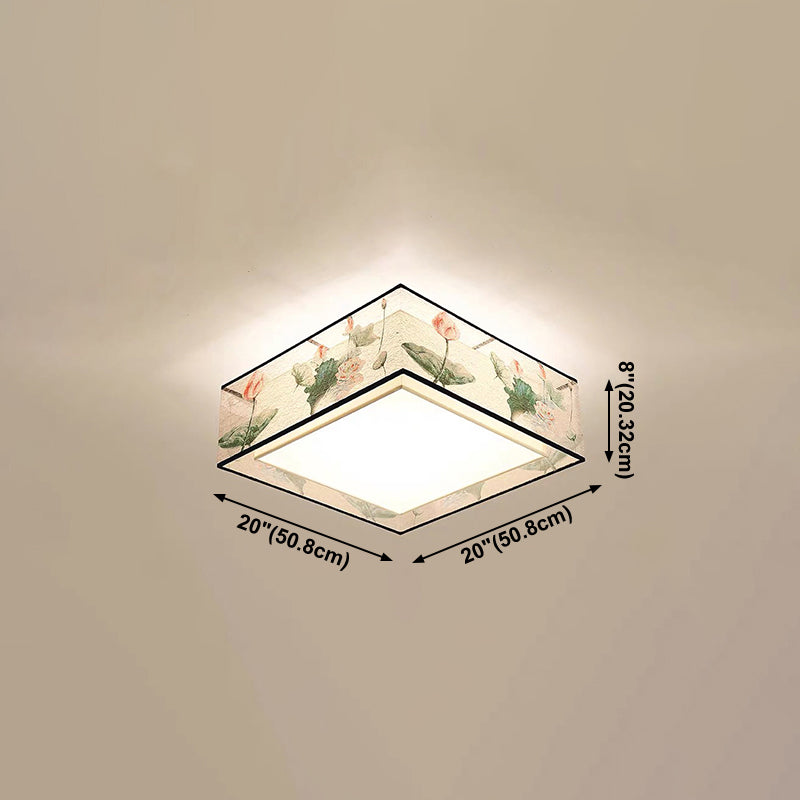 Asia Style Flush Mount Light Fabric Shade Ceiling Lamp for Living Room Dining Room