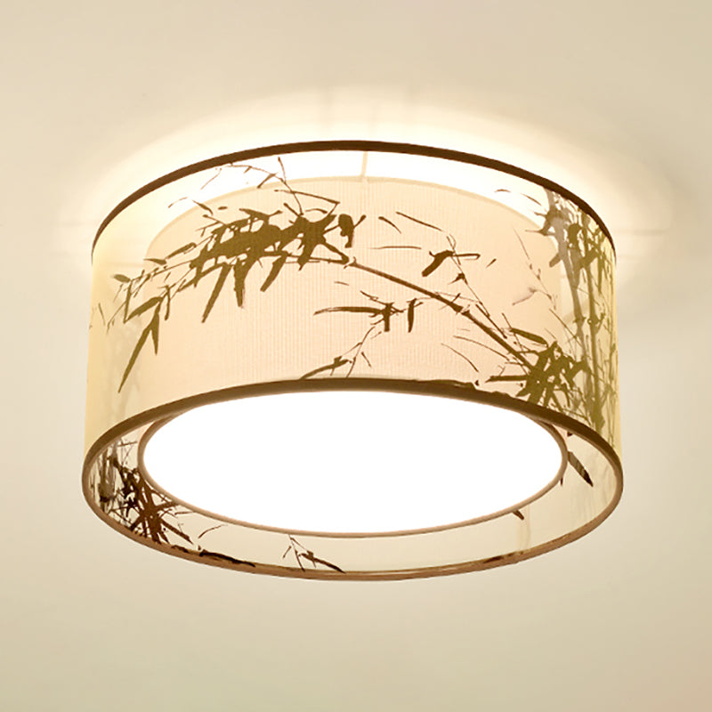Lampe encastrée en tissu, plafonnier en forme de tambour de Style chinois pour salle à manger