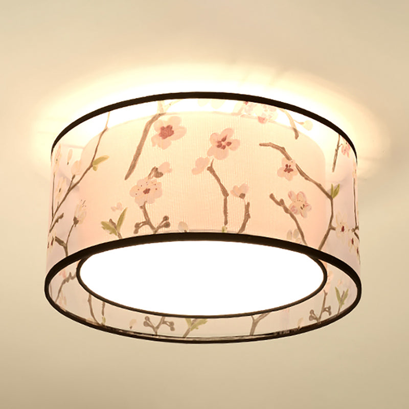 Lampe encastrée en tissu, plafonnier en forme de tambour de Style chinois pour salle à manger